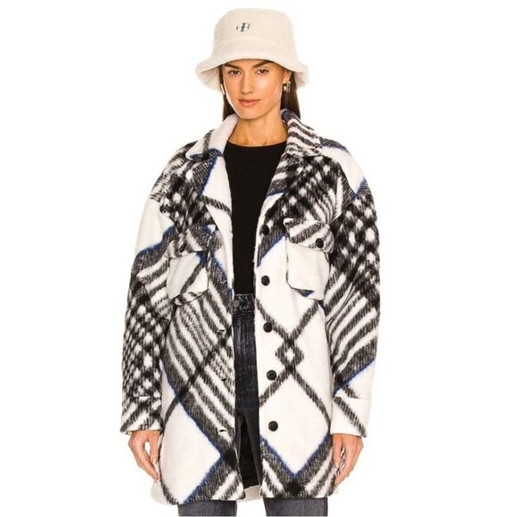 Anine Bing The Oakley Shacket Oversized In Cream Tartan Plaid Jacket Size L - Picture 13 of 16